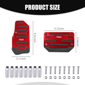 MLY 2 PCS Car Non-Slip Pedal Covers, No-Drill Accelerator Brake Pedal Cover, Alloy & Rubber Grip Pedal Pads Set, Auto Pedal Protectors, Universal for Cars, Trucks, Vans (Red)