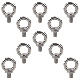 304 Stainless Steel Eye Bolts, M6, 0.5 inches (12 mm), Set of 10, Screws, Bolts, Hanging, Fixing and Reinforcing Assistance, DIY Tool Set