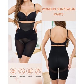 Vlazom Tummy Control Knickers, High Waisted Shapewear Shorts for Women Thigh Slimmer Body Shaper Pants Shaping Under Dress Black,L