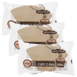 Zenkakyo Coffee Filter, Unbleached, Pro Leaf Coffee Filter, For 2 to 4 People, Made in Japan, Brown, 100 Sheets x 3 Packs