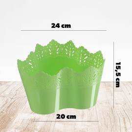 KADAX Lace Flower Pot Plastic 11 Colors Flower Pot Lace Flower Pot Protector Office Pot Garden Bowl Flower Pot Planter (Triple Green)