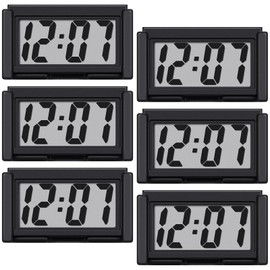 Frienda 6 Pieces Mini Digital Clock Small Digital Clock Stick on Battery Operated Self Adhesive Bracket for Car Dashboard Fridge (Black)
