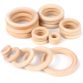 Hoiny Wooden Rings, Pack of 20 Macrame Wooden Rings, Natural Wood Rings, Wooden Rings for Crafts, Baby, Upgrade Natural Wood Rings, Wooden Teething Rings Circle for DIY Jewellery, Crafts