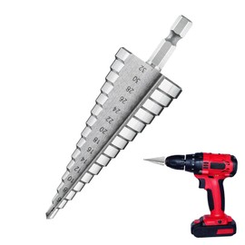 Step Drill Diameter 4-32 mm with 15 Steps Cone Drill, Step Drill, Peeling Drill Diameter 4-32 mm - HSS Stainless Steel for Metal, Wood, Brass, Plastic - High-Quality Twist Drill - Silver