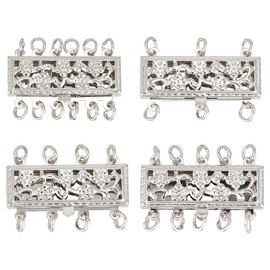 DELORIGIN 4pcs Brass Jewelry Layering Clasps, 4 Styles Platinum Necklace Separator for Layering, Necklace Connectors for Multiple Necklaces, Multiple Necklace Clasp for Women Layered Look