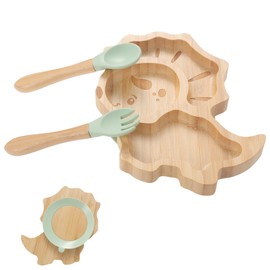 HonGien Baby Plates with Suction Bamboo Plates with Fork and Spoon Non-Slip Baby Bamboo Plate Bamboo Weaning Set for Kids Bamboo Divided Suction Plate Baby Toddlers and Baby Weaning (Dinosaur)