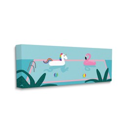 Stupell Industries Unicorn Flamingo Tropical Pool Water Floats, Designed by Make Much Studios Canvas Wall Art, 10 x 24, Blue