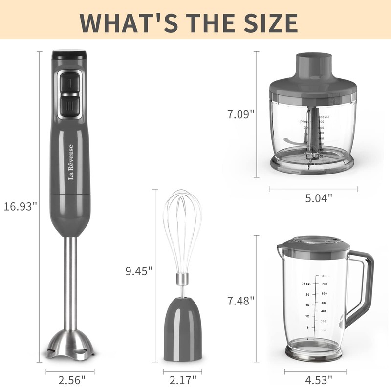 La Reveuse Immersion Blender Handheld, 3 in 1, 300 Watts
