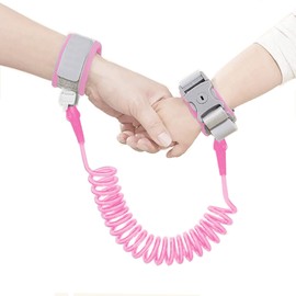 Ineffbb Baby Reins Walking Harness Anti Lost Safety Wrist Cuff with Lock + 2.5m Bungee Straps Link for Toddlers, Kids, Children-Pink