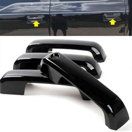 Overun Glossy Black Painted Side Door Handle+Mirror Covers Overlay No Smart Thumb Holes Designed for 2015-2020 F-150