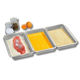 3 PAGEN® Breading Set of 3 Silver Breading Bowls Set of 3 Breading Bowls for Breading 27 x 16 x 3.5 cm Breading Street Schnitzel for Meat, Fish and Vegetables, Stackable, Plastic