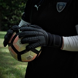 Renegade GK GK Vulcan Onyx Goalie Gloves with Finger Savers | 3.5+3mm Hyper Grip & 4mm Duratek | Black Soccer Goalkeeper Gloves (Size 8, Youth-Adult, Roll Cut, Level 3)