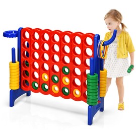 AKUSTIK Giant 4-To-Score Game Set, 4 in A Row Jumbo with Basketball Hoop Ring Toss Holders, 4 in 1 Kids Indoor Outdoor Backyard Games Family Party (Blue)