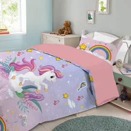 Yasida Unicorn Girls Duvet Cover Single Rainbow Kids Bedding Set With Pillow Case Fairy Star Pink Blue Bed Set-135cm X 200cm Unicorn Bedding Single Kids For Single Duvet Cover Set Girls Children Bed