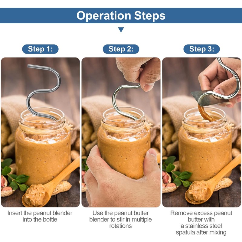 Wihteuy Peanut Butter Stirrer, Stainless Steel Peanut Butter Mixer Tool,