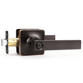 GOBEKOR 1 Pack Bronze Door Handles Privacy Door Lever Oil Rubbed Bronze Lever Door Handles Bronze Interior Door Handle with Lock Square Door Lever for Bedroom Bathroom