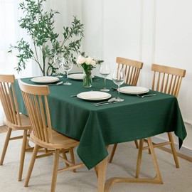 maxmill Faux Linen Textured Rectangle Tablecloth Water Resistant Wrinkle Free Spill-Proof Soft Table Cloth for Dining Room Decoration, Banquet, Christmas Holiday Dinner, 60 x 84 Inch Hunter Green