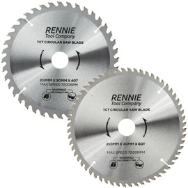 2 Pack - 210mm x 30mm x 40T & 60T TCT Circular Wood Saw Blades Includes 25mm 20mm & 16mm Bore Reduction Rings. Compatible with Festool Bosch Makita Dewalt Circular Saw Etc, Fits 216mm circular saws.