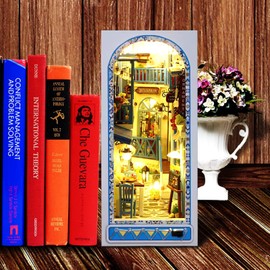 3D Puzzle Miniature House Kit Bookend Bookend LED Bookshelf Decoration Handmade Kit Assembly Wooden Puzzle Wood Craft Illustration (Sea Wind Border)
