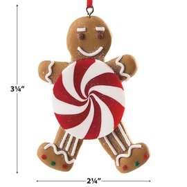 Lillian Vernon Polymer Gingerbread Ornaments - Set of 6, Mini Tree Decorations, Festive Holiday Home Décor, String Included