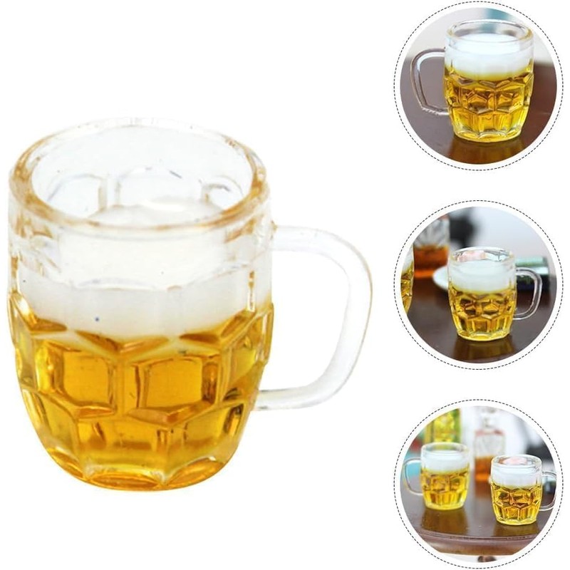 5Pcs Mini Beer Cups, Realistic Resin Dollhouse Barware for DIY