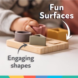 Nuby Soft Shape Silicone Puzzle Toy with Bamboo Wooden Base, Promotes Hand-Eye Coordination, 5 Piece