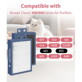 500/600 Series DualProtection Filter Replacement for BLUEAIR Classic 501, 503, 601, 505, 603, 650E, 550E, 555EB, 605, 580i, 680i, HEPA+Activated Carbon (500/600 DualProtection)