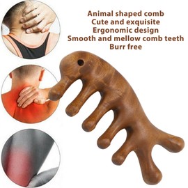TITA-DONG Gua Sha Comb, Sandalwood Ergonomic Massage Comb, Wide Tooth Head Scalp Scraping Massage Comb for Neck Arms Legs Relieve Fatigue, Essential Oil Massager for Women Hair