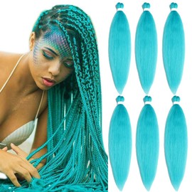 Pre Stretched Braiding Hair Extensions 30 Inch 6 Packs Long Professional Crochet Twist Braids Hair High Temperature Synthetic Fiber Yaki Texture(30",cyan blue)