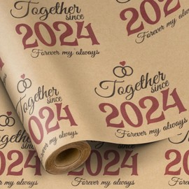 RUSPEPA 1st Wedding Anniversary Wrapping Paper, Mini Roll, Together Since 2024" Text Design Kraft Paper, Gift Wrapping Paper Roll for Anniversary, Party, 17 in x 16.4 ft