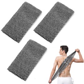 ELNX 3 Pack Exfoliating Towel, Antibacterial Exfoliating Shower Towel for Back, Extra Long, Shower Sponge for Removing Dead Skin Cells for Men and Women, Black