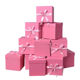 12 Pack Small Gift Boxes with Lids, Square Boxes with Lids, Perfect for Weddings, Engagements, Graduations, Holidays, Christmas, Birthday, Valentine's Day (Pink 10 cm)