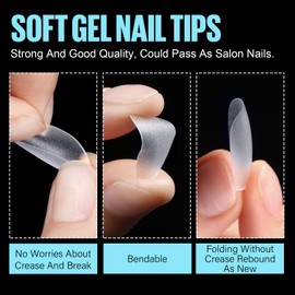 Tomicca Nail Tips, 360 Pieces, Full Cover Soft Gel Tips, No-File Nail Tips, Short Pre-Buff PMMA Resin Artificial Nails Tips in 15 Sizes Ballerina for Gluing, Nail Art for Nail Salons, Starter DIY