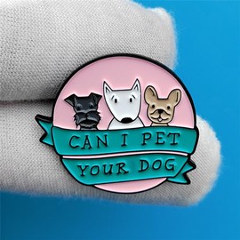 Can I Pet Your Dog Enamel Brooch Pins Cute Cartoon Animal Enamel Metal Badges Lapel Pin Brooches for Jackets Fashion Jewelry Accessorie Animal Lover Gifts