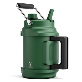 64 oz Insulated Water Bottle for Camping: Meoky Triple Wall Vacuum Stainless Steel Half Gallon Water Jug - Top and Side Handles, 2-in-1 Straw and Spout Lid, Cold for 36 Hrs, Leak Proof, BPA Free (Fir)