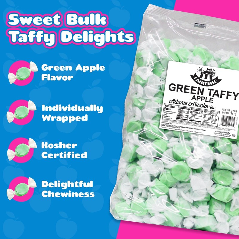 Fairtime Green Apple Taffy, 3 Pound Bag (Pack of 1)