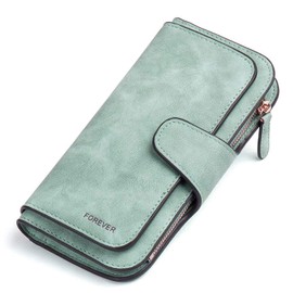 RRANCharltu Women's Large Capacity Soft Faux Leather Purse with Card Slots and Change Compartment, Green, Classic