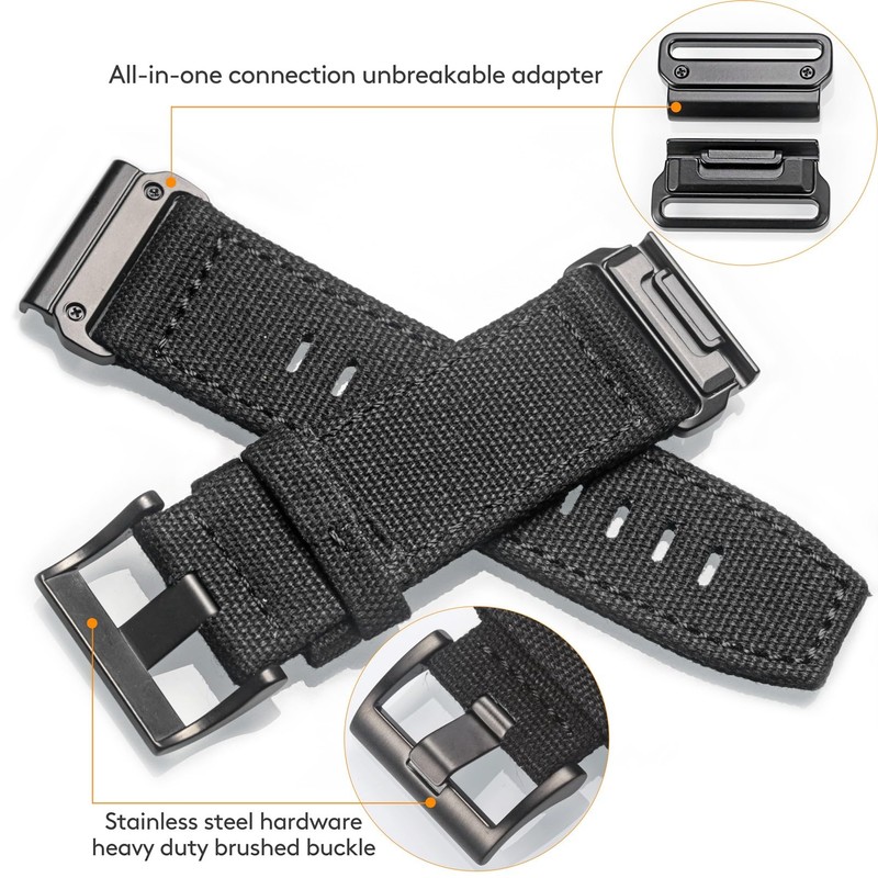 Torbollo Garmin Belt Canvas Garmin Band for Fēnix, Instinct, Tactix,