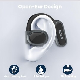 MOOR Black OpenWave Open Ear Headphones Bluetooth 5.3 Wireless Earbuds, 40H Playtime ENC Noise Cancelling Earbuds with 16.2mm Dynamic Drivers for Premium Stereo Sound IPX4 Waterproof Earbuds