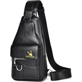Hjkiopc Sling Tasche für Herren,Leder Brusttasche,Wasserdichte Schultertaschen,Lässige leichte Tasche,Handy Tasche,Crossbody Tasche für Wandern,Radfahren,Camping (Schwarz)