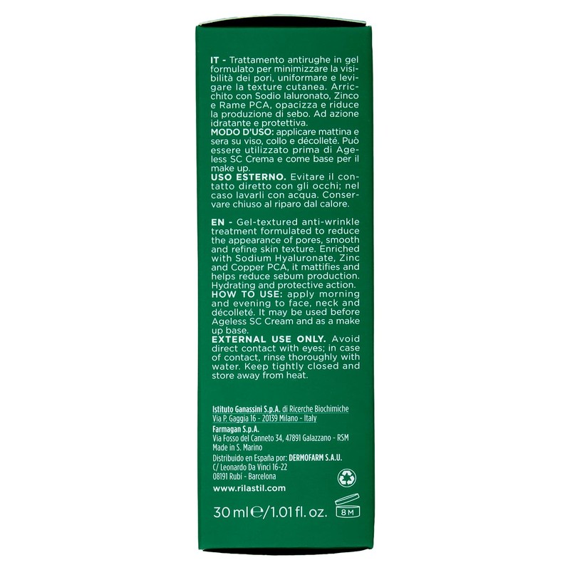 Rilastil Ageless SC Gel Antirughe Minimizzatore Di Pori, con Zinco