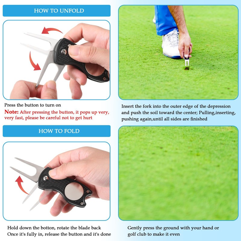 2 pcs Golf Divot Repair Tool Metal Foldable Golf Divot