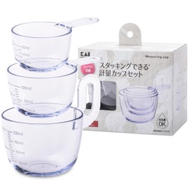 Kai KAI KITCHEN DH8129 Stackable Measuring Cups, Set of 3, 2.4 fl oz (60 ml), 3.4 fl oz (100 ml), 7.8 fl oz (200 ml), Dishwasher Safe, Clear, Made in Japan