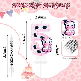 13 Pcs Cow Themed Birthday Candles - 0 to 9 Pink Cow Number Candle & Cow Print Candles, Cowgirl Theme Candle for Girls Birthday Party Decor, Holy Cow Im One Birthday Decorations (Number 5)
