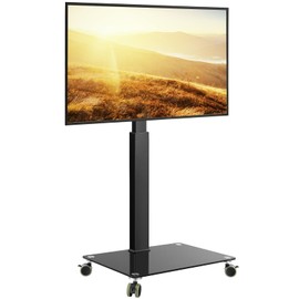 WKWKER Rolling TV Stand Mobile TV Stand for 27-65 inch LED Screen Floor TV Stand Universal TV Stand with Mount Televisions Stand Tempered Glass Base TV Stand for Bedroom Living Room Max VESA 400x400mm