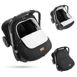 Bioby Bioby Winter Baby Car Seat Cover, Infant Car Seat Cover for Boy Girl, Roomy, Cozy, Warm, Waterproof Baby Carseat Covers Canopy with Thickened Fleece Lining, Breathable Hole, Universal Fitted Black