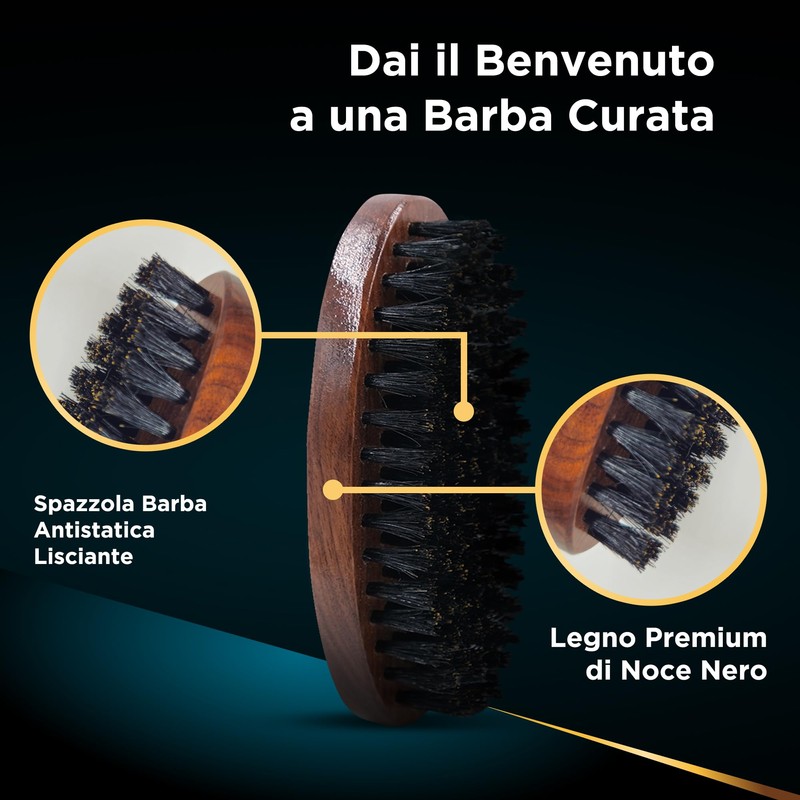 Sakkal Beard Brush Made of Boar Bristles, Antistatic Brush for
