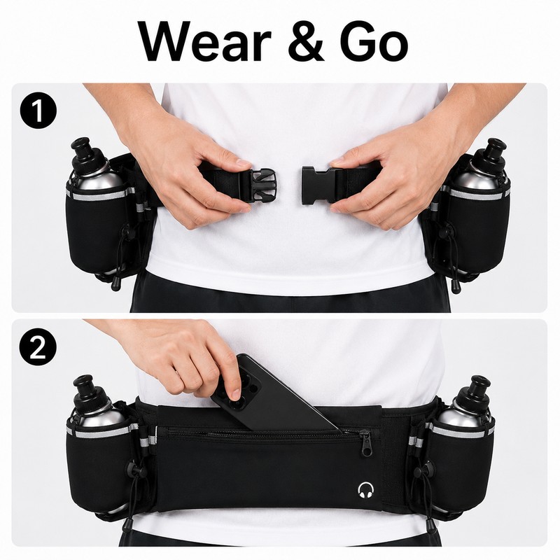 Running Waist Pack with 2 Water Bottles – Dual Pocket