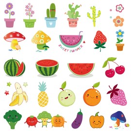 Hohamn Fruit Vegetable Plant Temporary Tattoos for Kids - 100+ Cartoon Fruit Vegetable Plant Summer Tattoos for Girls Boys Birthday Party Supplies Favors