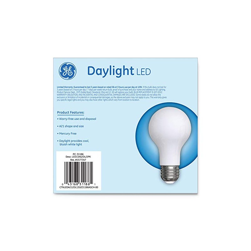 GE 31186 LED Classic Daylight A21 Light Bulb, 13 W,